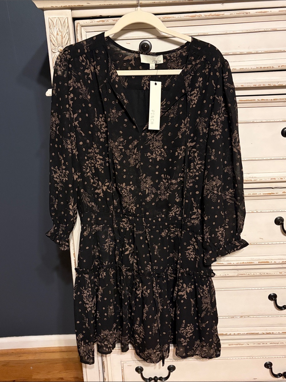 Pinch Black Floral Long-Sleeve Tiered Dress